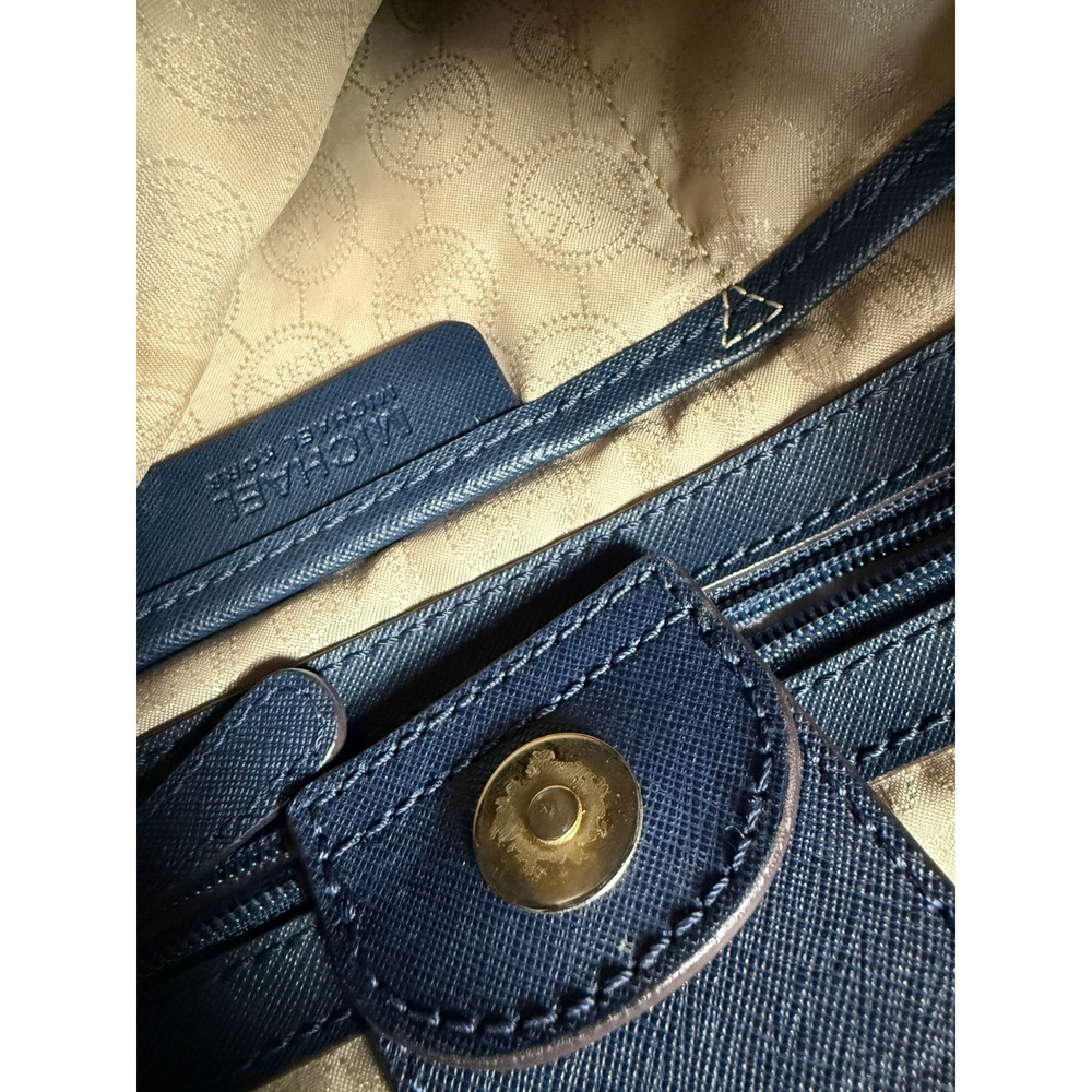 Michael Kors Hamilton Satchel Navy Blue Saffiano Leather Gold Padlock Handbag - Picture 5 of 11